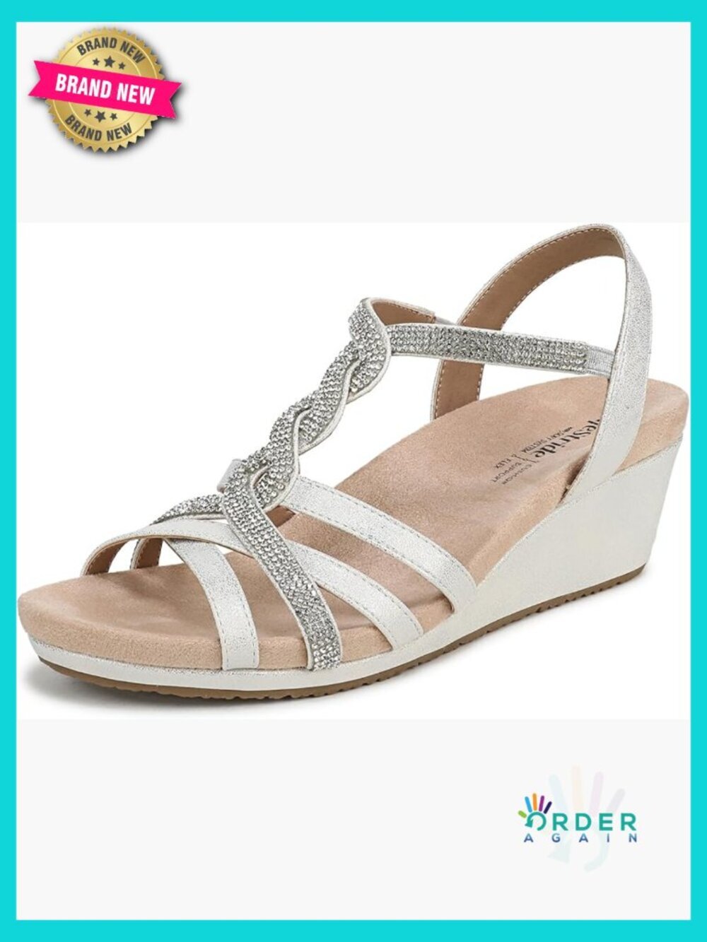 Wedge Sandals Slingback Rhinestone Casual Comfort Slip On 1 7/8 Inch Heel